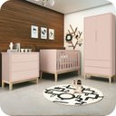 Ver imagem 2 de Quarto de Bebê Berço + Cômoda + Guarda Roupa Rosa Classic:pés em Madeira Natural