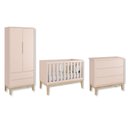 Ver imagem 1 de Quarto de Bebê Berço + Cômoda + Guarda Roupa Rosa Classic Pés em Madeira Natural