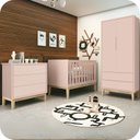 Ver imagem 2 de Quarto de Bebê Berço + Cômoda + Guarda Roupa Rosa Classic Pés em Madeira Natural