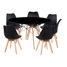 Conjunto de Mesa Jantar Cozinha Sala Redonda120cm Eiffel com 06  Cadeiras Leda Wood Estofadas - 1