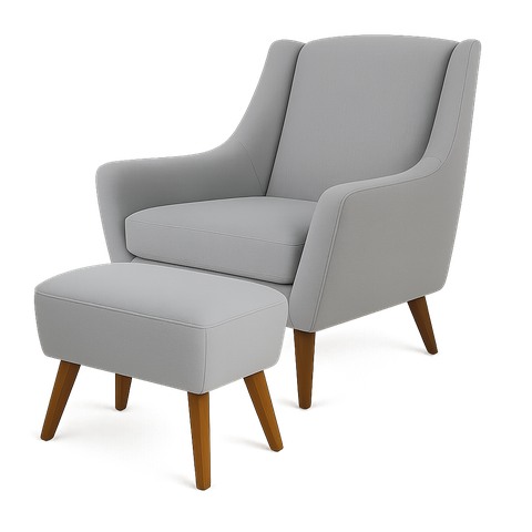 Poltrona Dekorien Juliet Linho Cinza Claro com Pés com Puff Decoração