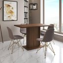 Ver imagem 1 de Mesa Jantar Londres Tampo Amêndoa 120cm 4 Cadeiras Base Dourado Estofado Nude Médio
