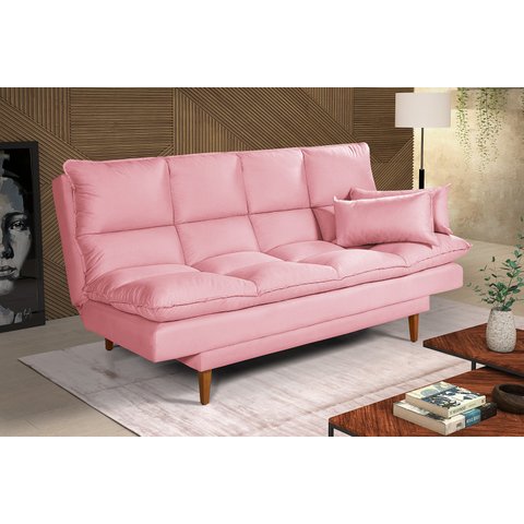 Sofá Cama Casal 3 Lugares Andorra Suede Rosa 200 Império Estofados