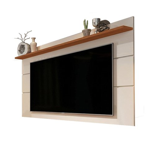 Painel Vivare New 1,80m Off White e Freijó para TV até 75 Polegadas Decorativo