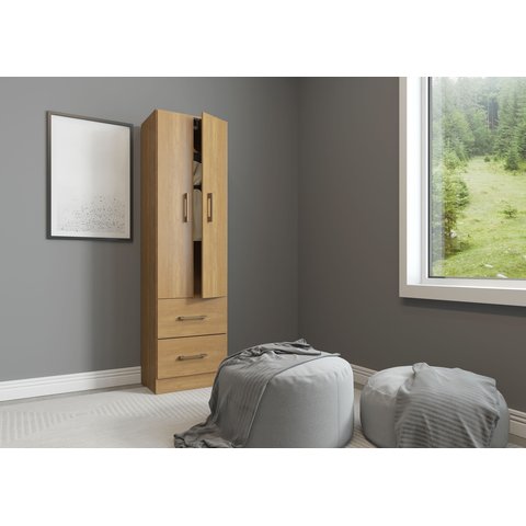 Guarda Roupa 2 Portas 2 Gavetas Dakota Mdp 47x172x35,5cm Carvalho 8012