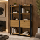 Ver imagem 1 de Kit 2 Estantes para Livros 10 Prateleiras Estilo Industrial Lâmina Mel/Preto - BRV Móveis