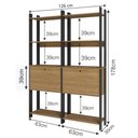 Ver imagem 3 de Kit 2 Estantes para Livros 2 Portas 10 Prateleiras Estilo Industrial Lâmina Mel/Preto - BRV Móveis