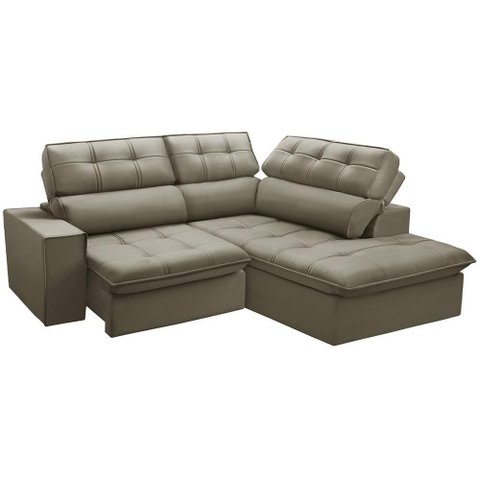 Sofá 3 Lugares Retrátil Reclinável Chaise Direito 243cm Solin F04 Veludo Amêndoa - Lyam Decor