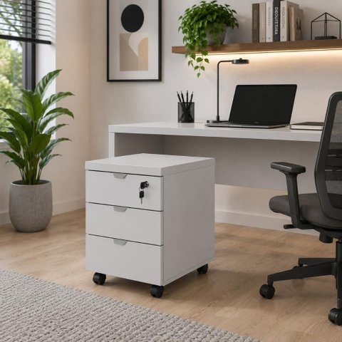 Gaveteiro Móvel F5 Office Moderno 3 Gavetas MDP com Chave Cinza