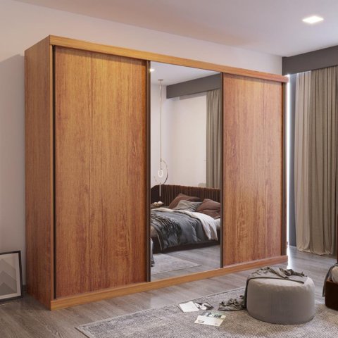 Guarda-Roupa Casal com Espelho 3 Portas e 6 Gavetas Taylor Bom Pastor