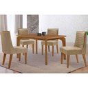 Ver imagem 1 de Conjunto: Mesa de Cozinha Londrina Curvo 120cm + 4 Cadeiras Maldivas Naturale - Linho Bege - Rufato
