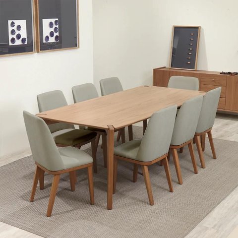 Conjunto de Jantar Mesa Retangular Harmony 8 Cadeiras Kalina - Natural C/ Carbono
