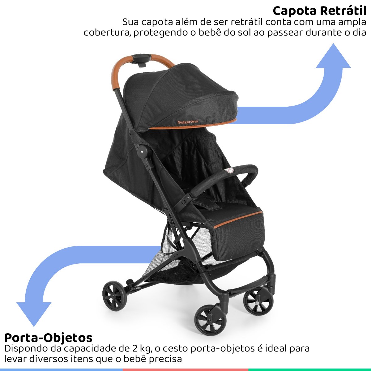 Carrinho Bebe Passeio Reclinável Do Nascimento até 15kg Dobrável Leve  Compacto Para Viagem Com Alça - Baby&Kids