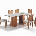 Ver imagem 2 de Conjunto Mesa Tampo Vidro 180cm x 80cm 6 Cadeiras Celine Marrom/Amendoa
