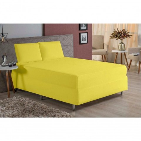 Jogo de Cama King Nobre 3 Peças Luva de Box 55cm de Altura Malha 100% Algodão - Amarelo