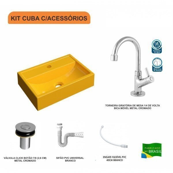 Kit Cuba Q45 com Torneira 1198 Metal e Válvula Click 1"B Pol. Sifão PVC e Flexível Compace - 3