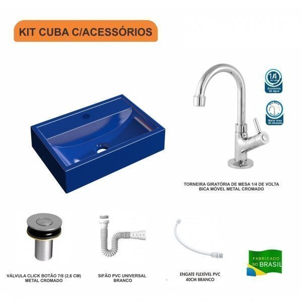 Kit Cuba Q45 com Torneira 1198 Metal e Válvula Click 1"B Pol. Sifão PVC e Flexível Compace - 3