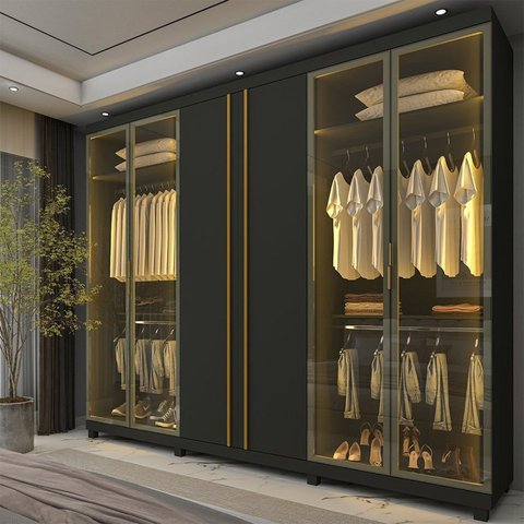 Guarda-Roupas Casal 6 Portas com 4 Portas Reflecta com Pés com LED Absolut New 100% MDF