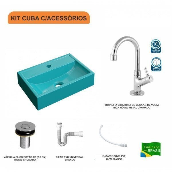 Kit Cuba Q45 com Torneira 1198 Metal e Válvula Click 1"B Pol. Sifão PVC e Flexível Compace - 3