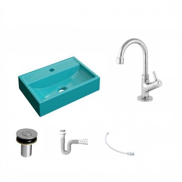Kit Cuba Q45 com Torneira 1198 Metal e Válvula Click 1"B Pol. Sifão PVC e Flexível Compace - 2