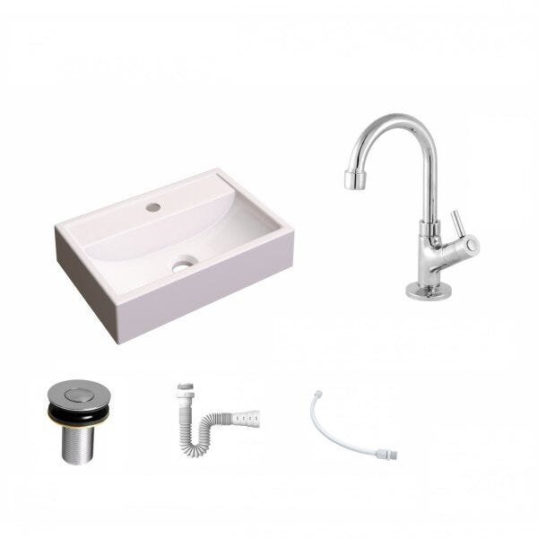 Kit Cuba Q45 com Torneira 1198 Metal e Válvula Click 1"B Pol. Sifão PVC e Flexível Compace - 2
