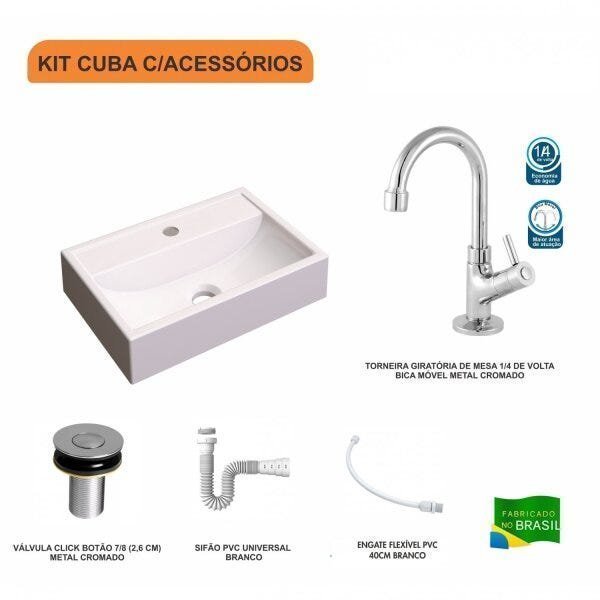 Kit Cuba Q45 com Torneira 1198 Metal e Válvula Click 1"B Pol. Sifão PVC e Flexível Compace - 3