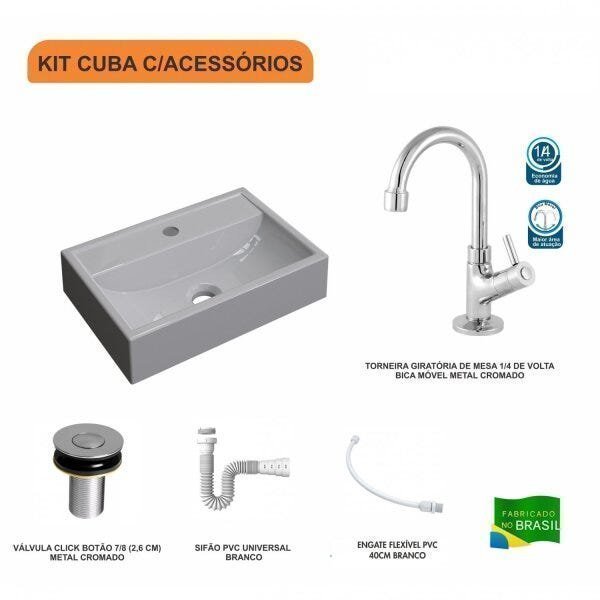 Kit Cuba Q45 com Torneira 1198 Metal e Válvula Click 1"B Pol. Sifão PVC e Flexível Compace - 3