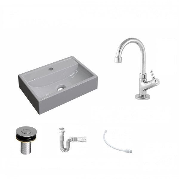 Kit Cuba Q45 com Torneira 1198 Metal e Válvula Click 1"B Pol. Sifão PVC e Flexível Compace - 2