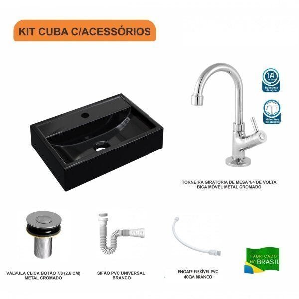 Kit Cuba Q45 com Torneira 1198 Metal e Válvula Click 1"B Pol. Sifão PVC e Flexível Compace - 3