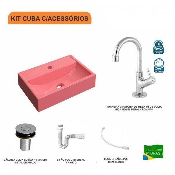 Kit Cuba Q45 com Torneira 1198 Metal e Válvula Click 1"B Pol. Sifão PVC e Flexível Compace - 3