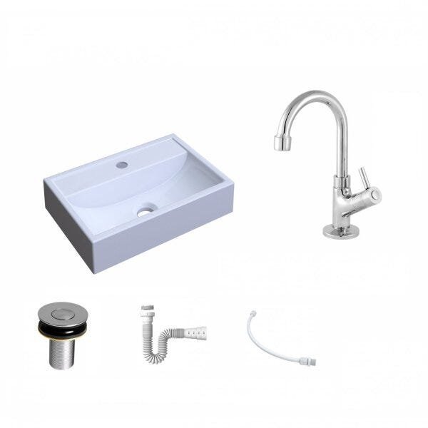 Kit Cuba Q45 com Torneira 1198 Metal e Válvula Click 1"B Pol. Sifão PVC e Flexível Compace - 2
