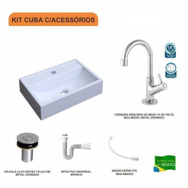 Kit Cuba Q45 com Torneira 1198 Metal e Válvula Click 1"B Pol. Sifão PVC e Flexível Compace - 3