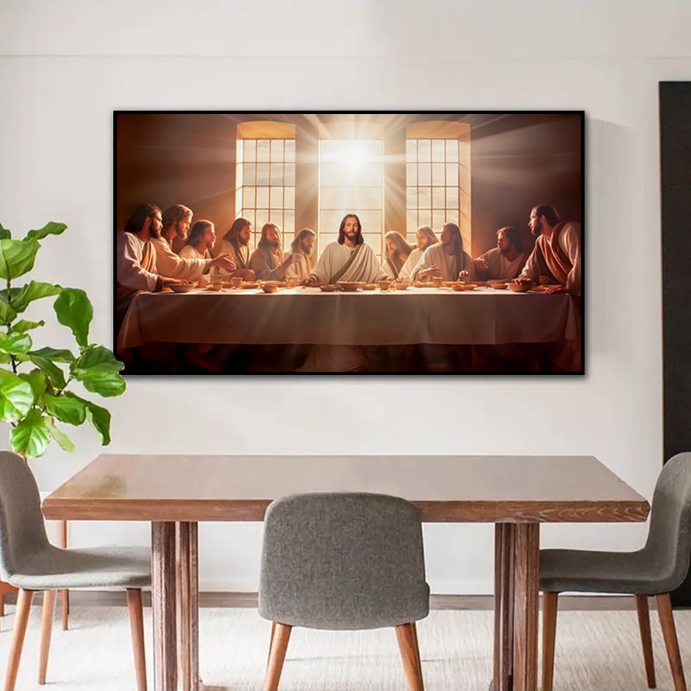 Quadro Decorativo Religião Santa Ceia com Moldura Caixa de 3cm de Profundidade 100x70 Cm