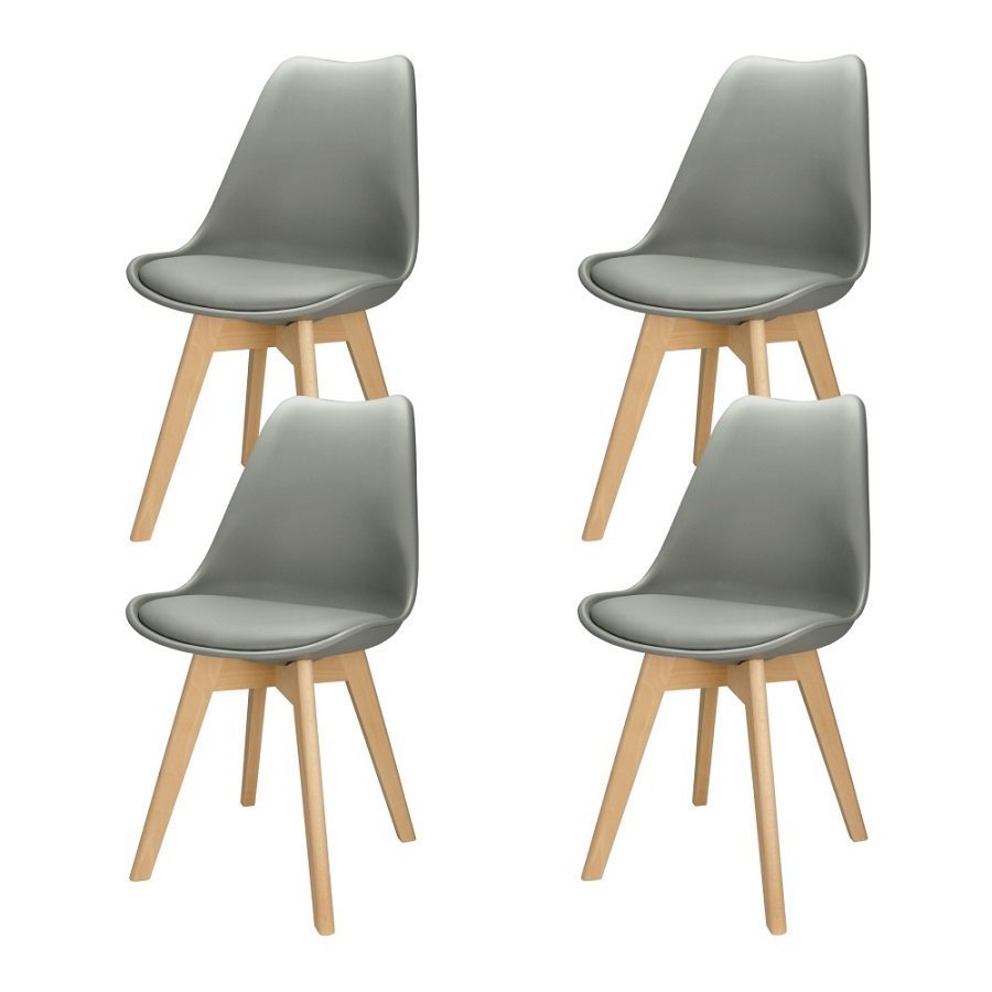 Kit 4 Cadeiras Charles Eames Leda Design Wood Estofada Base Madeira - Cinza - 1