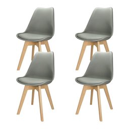 Kit 4 Cadeiras Polipropileno Leda Wood; Design para Sala de Jantar - Cinza - 1 Kit 4 Cadeiras Polipropileno Leda Wood; Design para Sala de Jantar - Cinza - 1