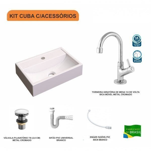 Kit Cuba Q45 com Torneira 1198 Metal e Válvula Click 1 Pol. Sifão PVC e Flexível Compace - 3