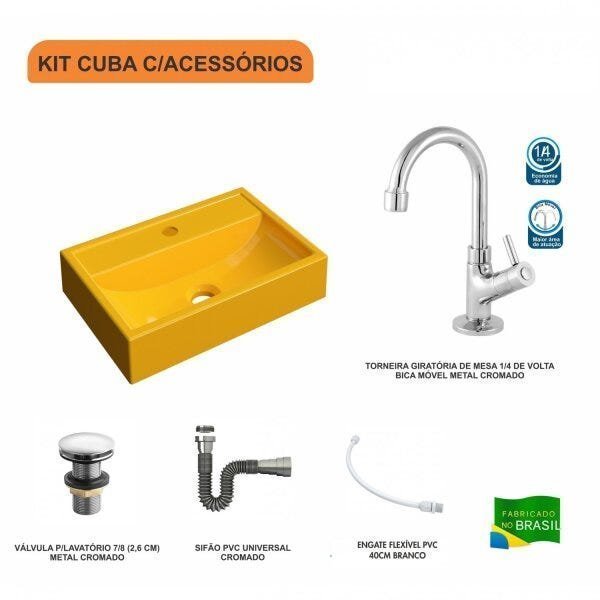 Kit Cuba Q45 com Torneira 1198 Metal e Válvula Click 1 Pol. Sifão Cromado e Flexível Compace - 3