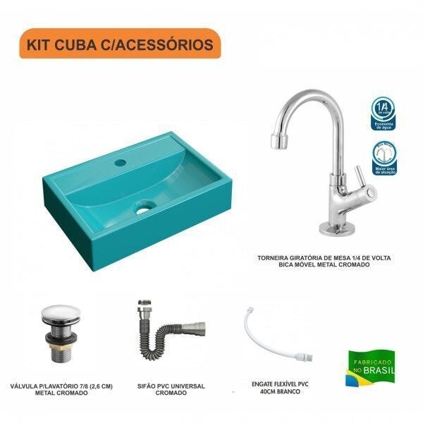 Kit Cuba Q45 com Torneira 1198 Metal e Válvula Click 1 Pol. Sifão Cromado e Flexível Compace - 3