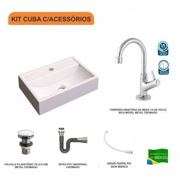 Kit Cuba Q45 com Torneira 1198 Metal e Válvula Click 1 Pol. Sifão Cromado e Flexível Compace - 3