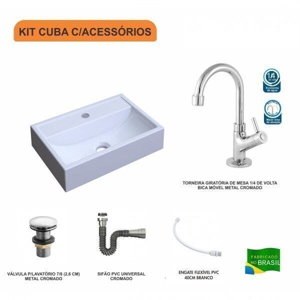 Kit Cuba Q45 com Torneira 1198 Metal e Válvula Click 1 Pol. Sifão Cromado e Flexível Compace - 3