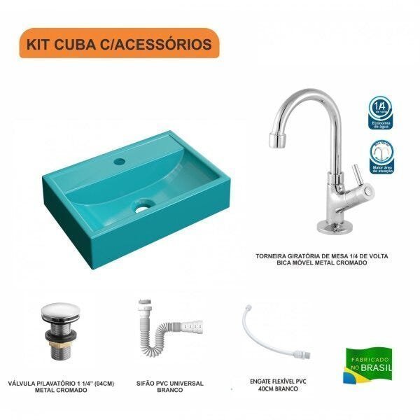 Kit Cuba Q45 com Torneira 1198 Metal e Válvula Click 1 Pol. 1/2 Sifão PVC e Flexível Compace - 3