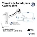 Ver imagem 6 de Torneira de Parede Cozinha com Arejador Articulável Slim 1/2" Cromado (1157 C-95)