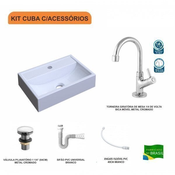 Kit Cuba Q45 com Torneira 1198 Metal e Válvula Click 1 Pol. 1/2 Sifão PVC e Flexível Compace - 3