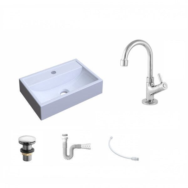 Kit Cuba Q45 com Torneira 1198 Metal e Válvula Click 1 Pol. 1/2 Sifão PVC e Flexível Compace - 2