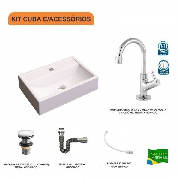 Kit Cuba Q45 com Torneira 1198 Metal e Válvula Click 1 Pol. 1/2 Sifão Cromado e Flexível Compace - 3
