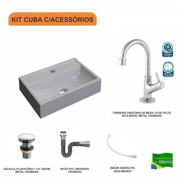 Kit Cuba Q45 com Torneira 1198 Metal e Válvula Click 1 Pol. 1/2 Sifão Cromado e Flexível Compace - 3