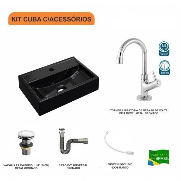 Kit Cuba Q45 com Torneira 1198 Metal e Válvula Click 1 Pol. 1/2 Sifão Cromado e Flexível Compace - 3