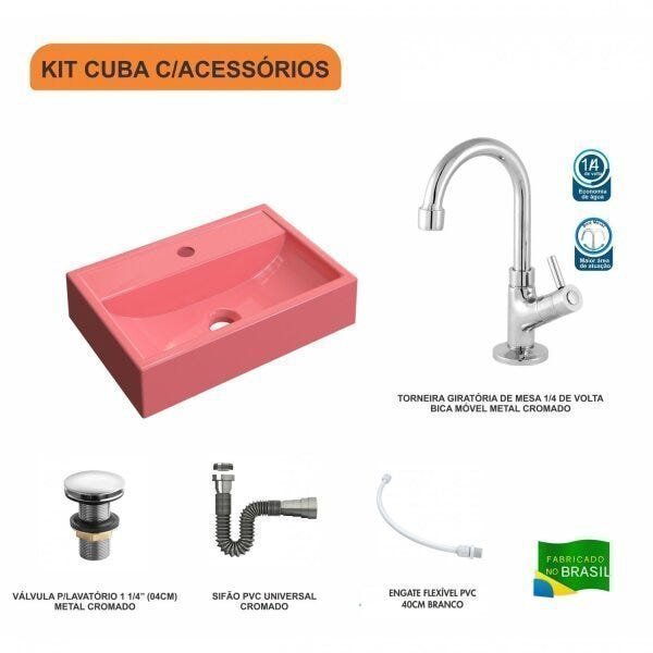 Kit Cuba Q45 com Torneira 1198 Metal e Válvula Click 1 Pol. 1/2 Sifão Cromado e Flexível Compace - 3