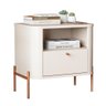 Mesa de Cabeceira para Quarto com Pém em Aço 1 Gaveta - Off White Bronze - 1