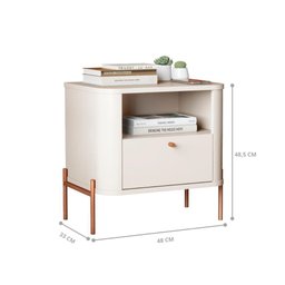 Mesa de Cabeceira para Quarto com Pém em Aço 1 Gaveta - Off White Bronze - 2